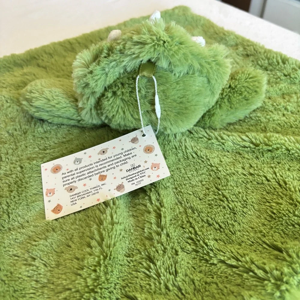 Oobles Green Fuzzy Dino Security Blanket Plush Lovey Rattle Comfort Toy NEW
